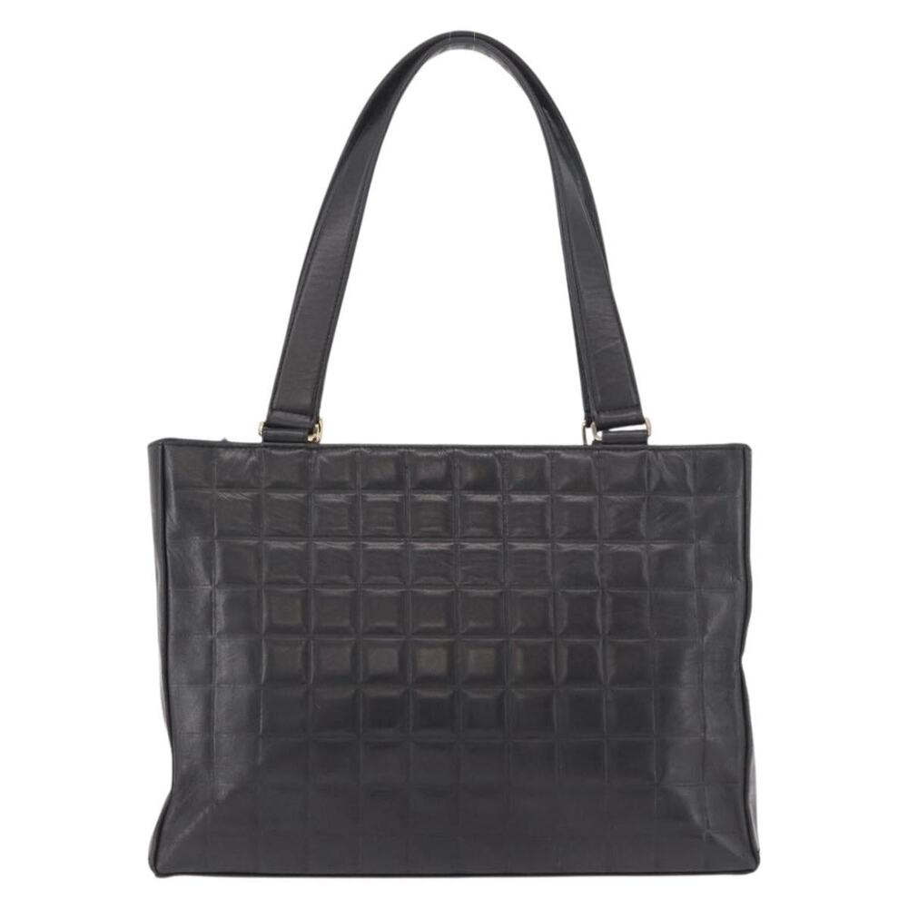 Chanel Lambskin Leather Choco Bar Tote Bag Black